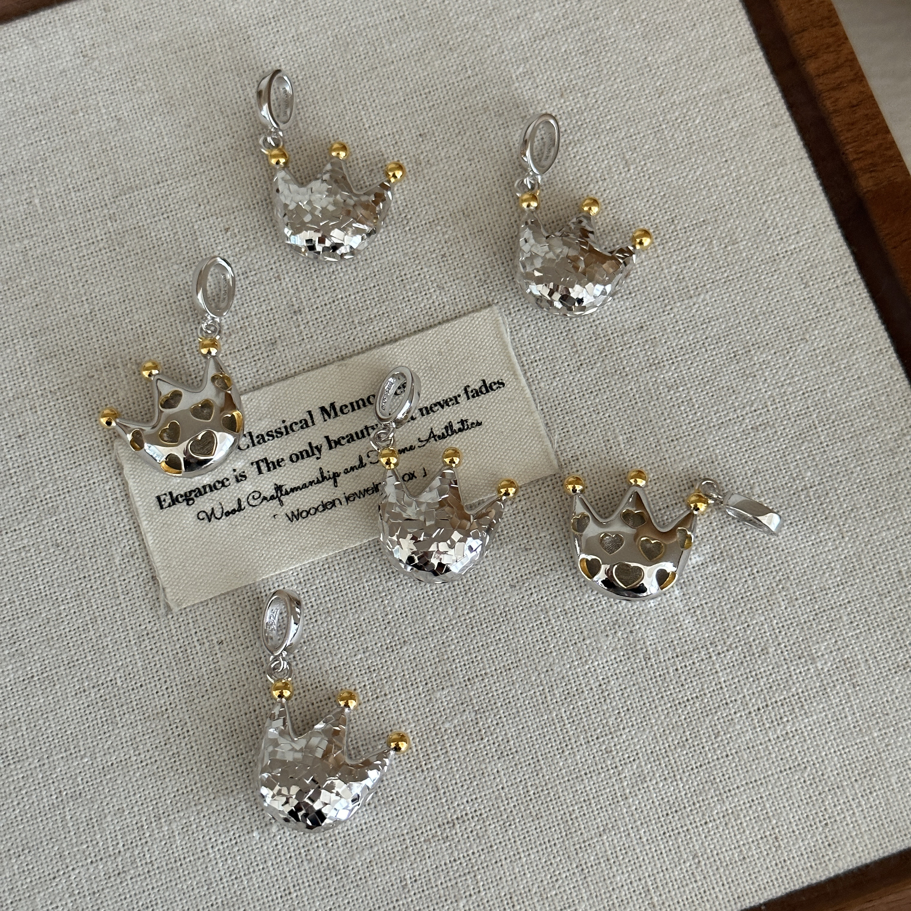 MISS JOJO原创设计时尚简约百搭气质女亮片皇冠纯银吊坠 - 图0