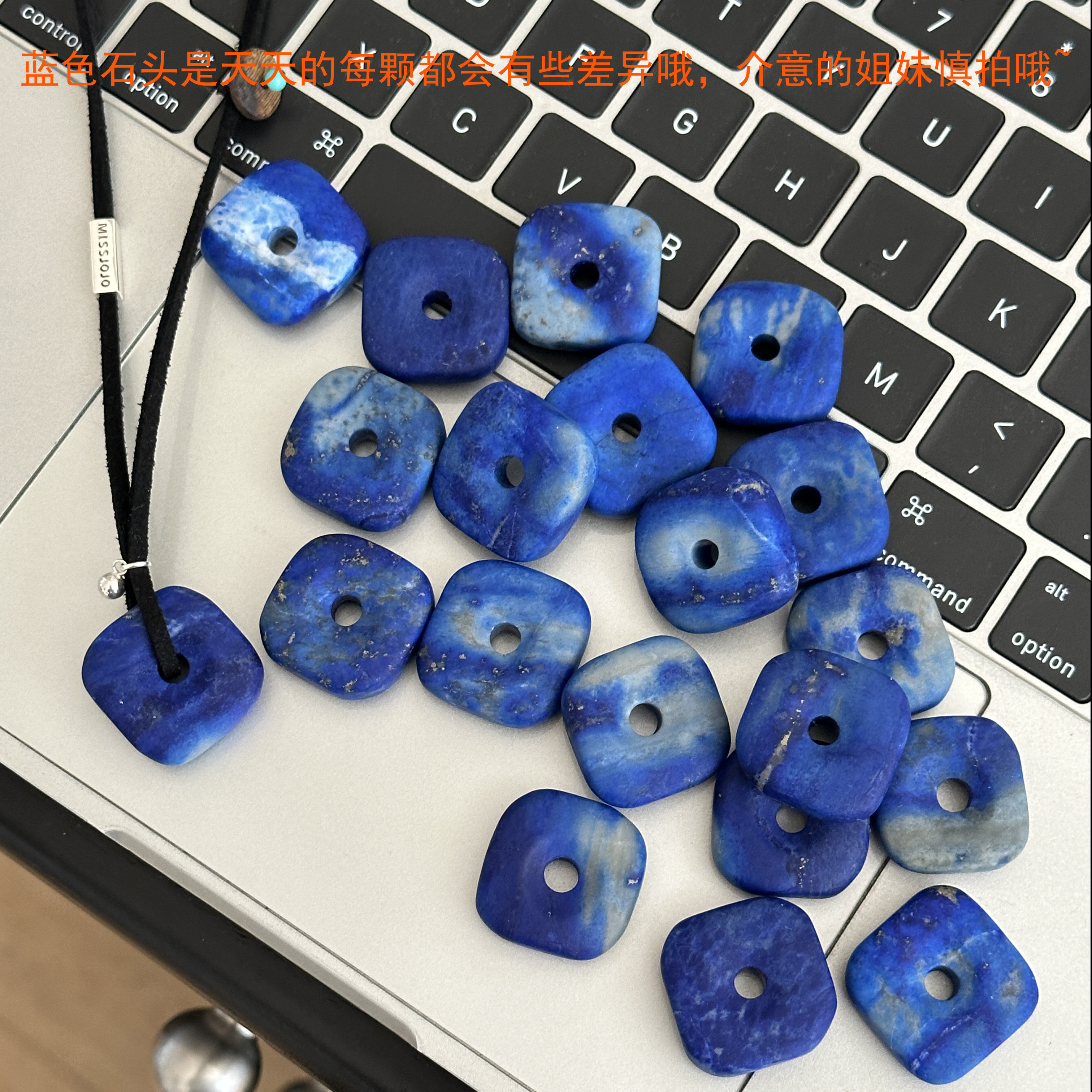 MISS JOJO原创设计时尚简约百搭气质女方形蓝石黑绳银项链 3961,淘宝优惠券,粉丝福利购,淘宝优惠卷