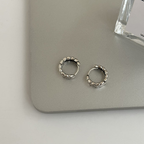 MISS JOJO925银耳饰韩国ins风时尚百搭气质女复古麦穗圆圈耳环 - 图2