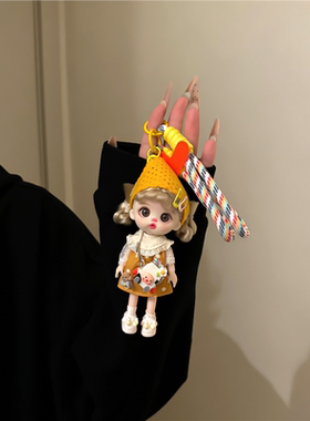日本JKCK黄头巾波点裙小萝莉芬潮玩包包挂件创意搪胶可爱玩偶礼物