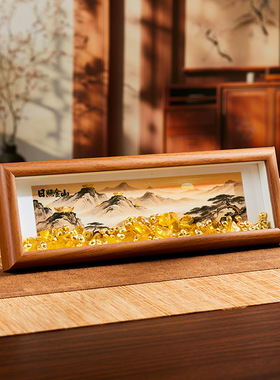 日照金山氛围山水画礼物乔迁新居摆件办公室玄关客厅桌面摆件装饰