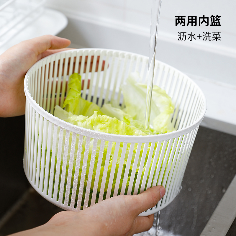 日本进口山研工业蔬菜脱水器厨房沙拉工具家用洗菜盆手动式甩干机 - 图2