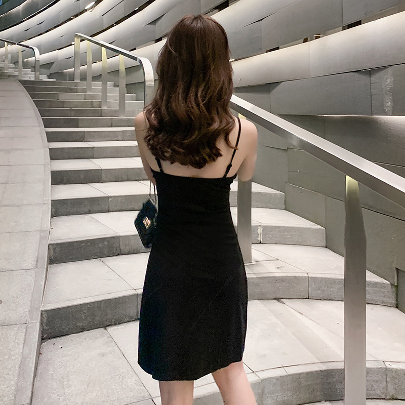 a字小黑裙夏季收腰显瘦性感连衣裙 安丽儿连衣裙