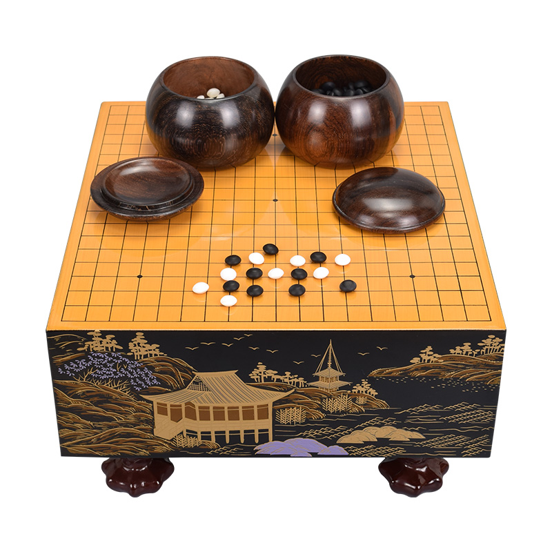 沈金雕迷你棋墩日本传统漆艺围棋墩碁盘馈赠摆设精美品-图0