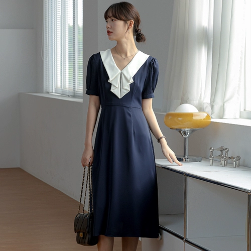 Летнее платье, приталенный корсет, длинная юбка, V-образный вырез, французский стиль, рукава фонарики