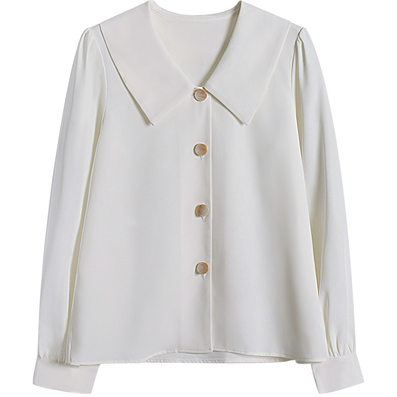 2021年新款娃娃领v领长袖白衬衫 原水衬衫