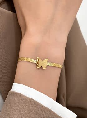 欧美百搭合金磨砂蝴蝶手链女潮