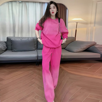 European Station Exploits Casual Sports Suit Women Autumn Winter Trendy Fried Street Pink Gradient Sweatpants Two Sets Tide