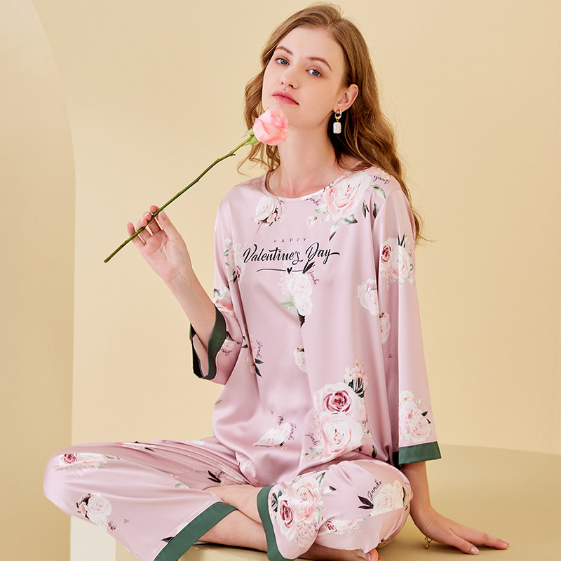 芬腾2022年春夏新款冰丝甜美睡衣 芬腾迪善睡衣/家居服套装