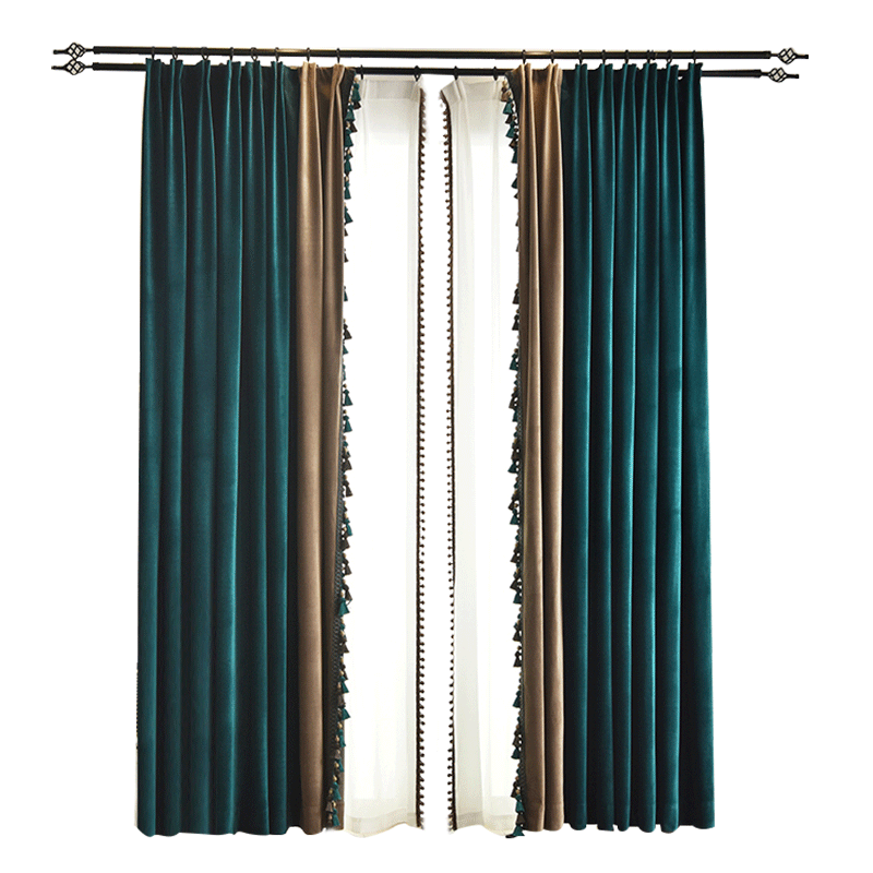 定制窗帘布成品复古丝绒客厅卧室美式欧式遮光墨绿色天鹅绒落地窗