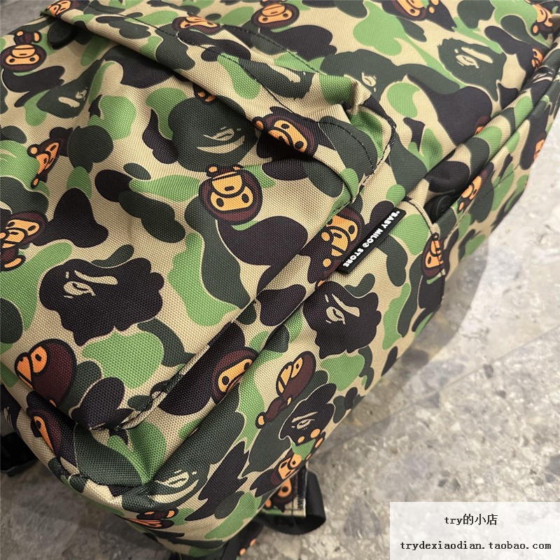 现货 BAPE BABY MILO 经典 绿迷彩小猴子 动物园 双肩包休闲卡通 - 图2