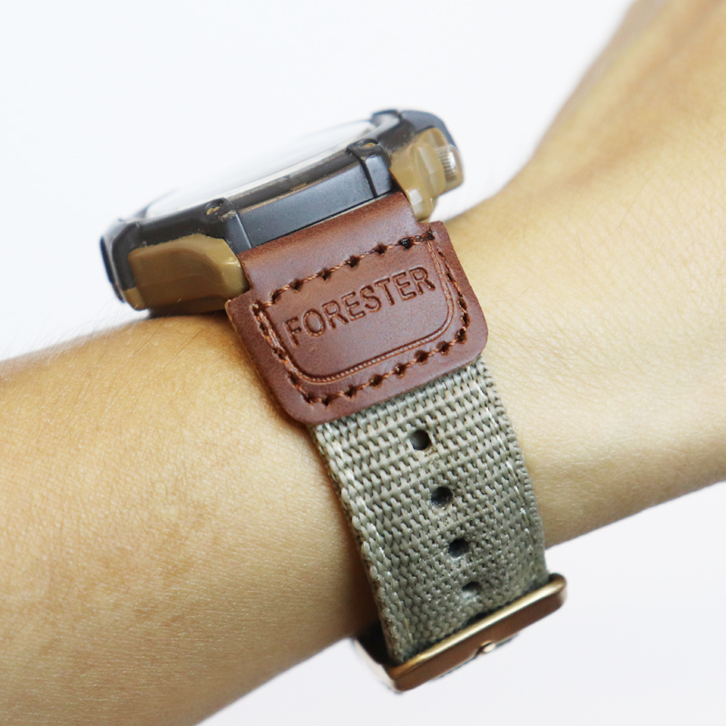 适配卡西欧Forester森林人尼龙表带FT500W皮革拼接尼龙19mm卡其棕 - 图0