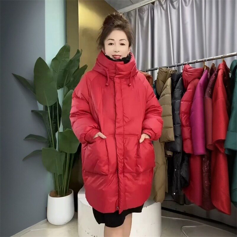 大码妈妈女装外套加厚中长款棉服连帽棉袄中老年200斤面包服棉衣