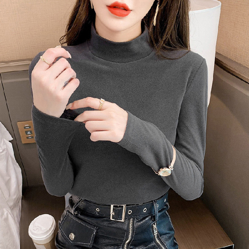 六衿纯色德绒半高领打底衫女内搭秋冬季加绒加厚长袖打底紧身t恤_六衿生活品牌馆_女装/女士精品-第5张图片-提都小院