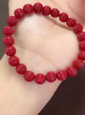 晶体转运珠拉丝绒灯笼饰品红砂紫金砂本命年女士晶体原矿朱砂手链