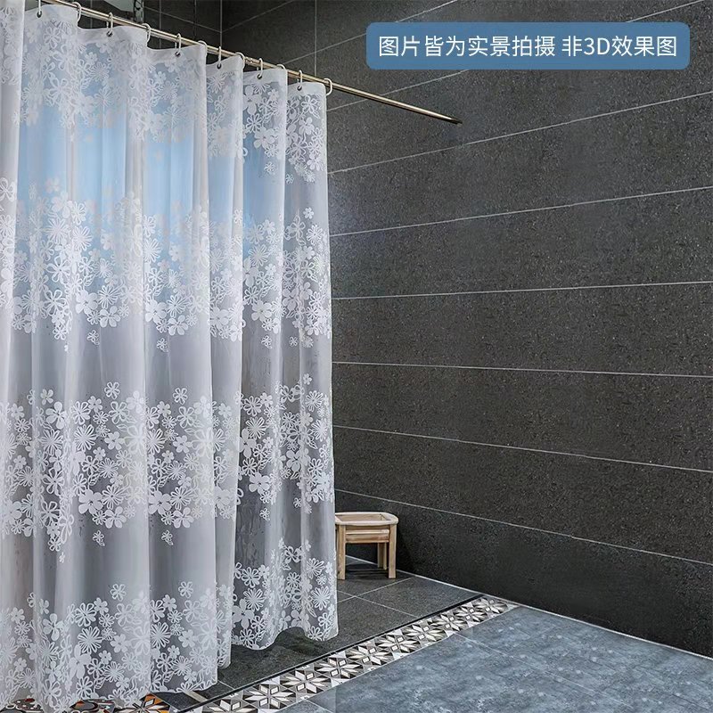 浴帘浴室防水防霉加厚卫生间隔断帘子淋浴帘挂帘套装免打孔防水帘-图0