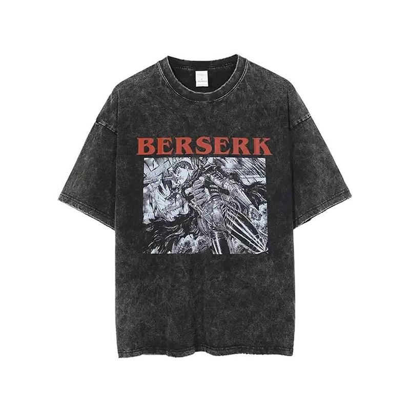 剑风传奇Berserk暗黑短袖T恤复古水洗男女卡通动漫宽松情侣装上衣-图1