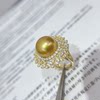 Hongqiao Pearl 12-13mm Seawater Gold Beads Steamed Bun Beads S925 Silver Inlaid Zirconium Open Ring
