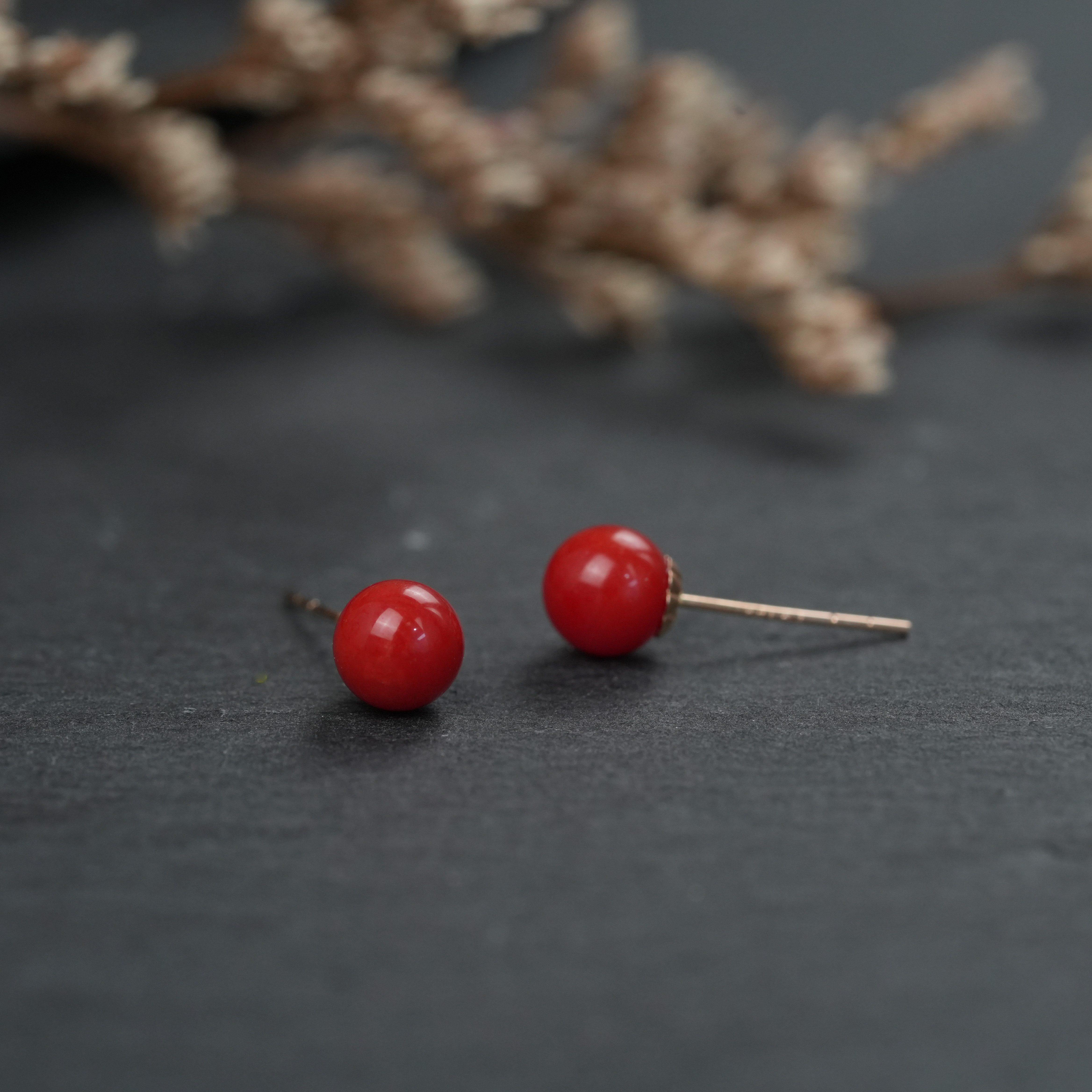 【胡可推荐】红桥 珊瑚素钉圆珠款耳钉耳饰 18K,淘宝优惠券,粉丝福利购,淘宝优惠卷