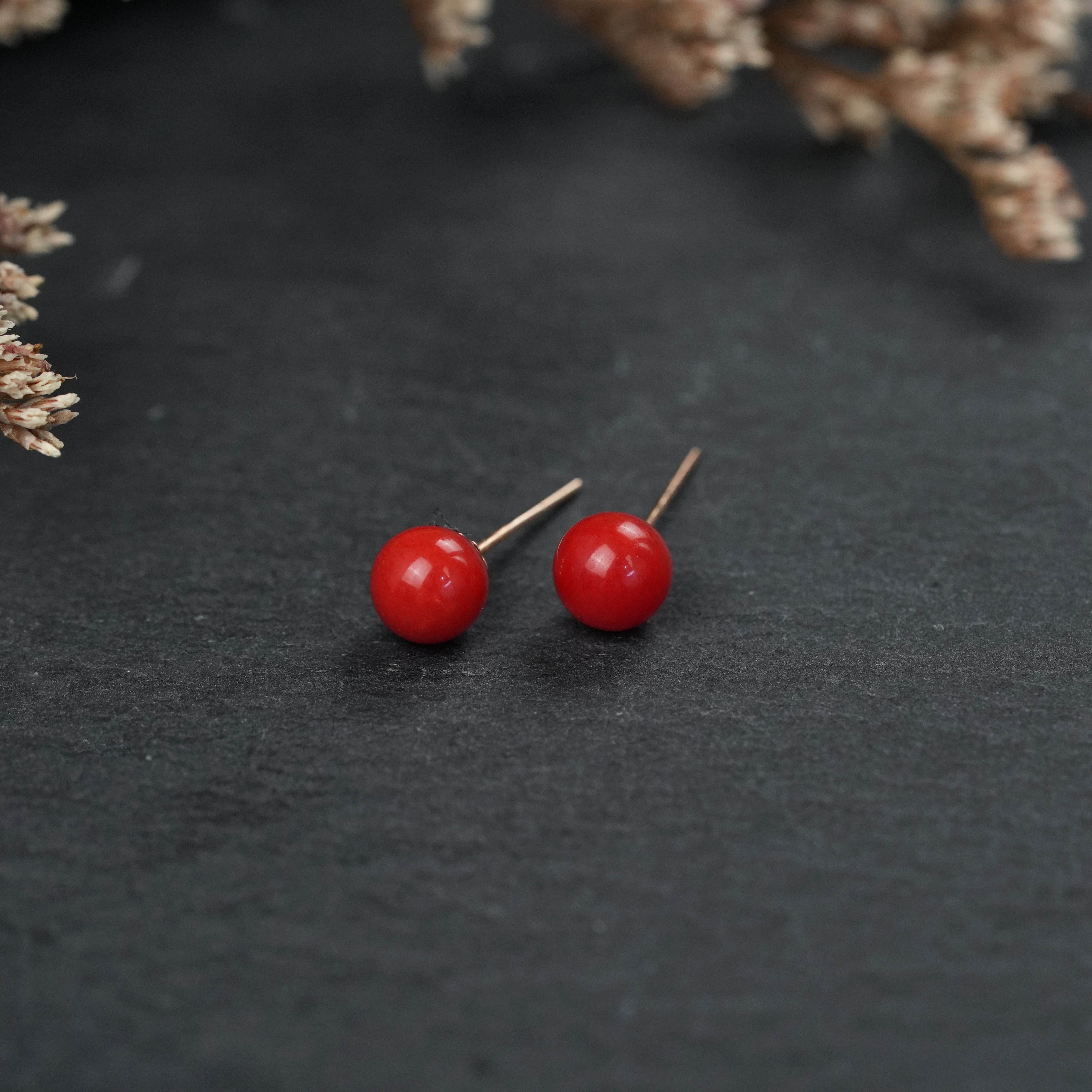 【胡可推荐】红桥 珊瑚素钉圆珠款耳钉耳饰 18K,淘宝优惠券,粉丝福利购,淘宝优惠卷