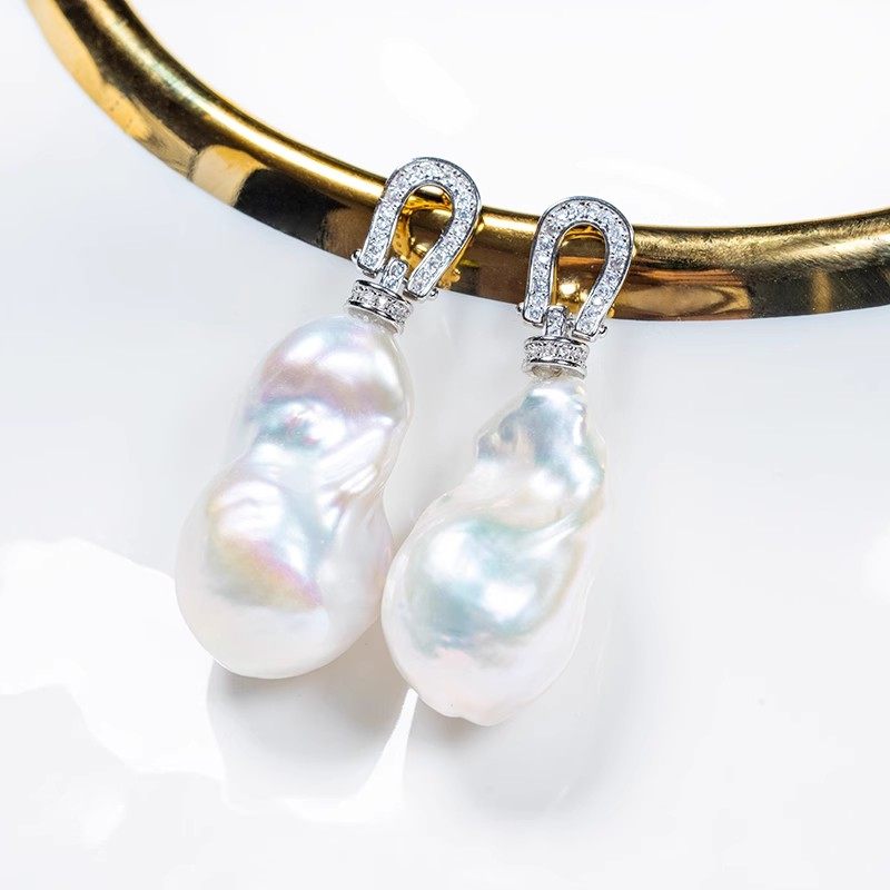 红桥珍珠 淡水爱迪生珍珠银白色马蹄扣巴洛克耳钩,淘宝优惠券,粉丝福利购,淘宝优惠卷