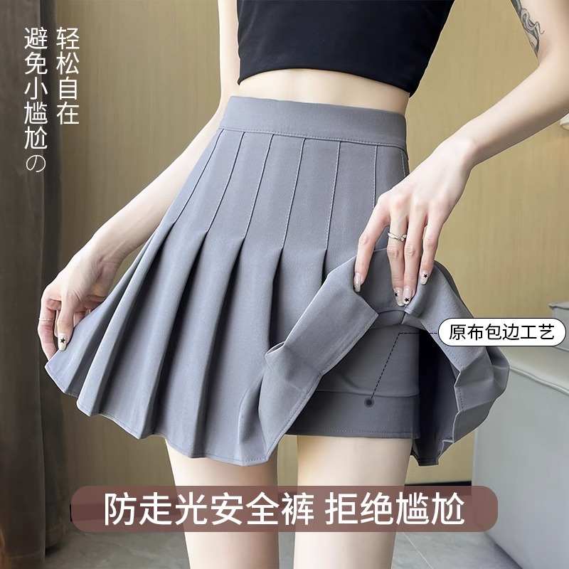 卡其色百褶裙女春秋半身裙2024新款高腰显瘦jk毛呢短裙学生a字裙 - 图0