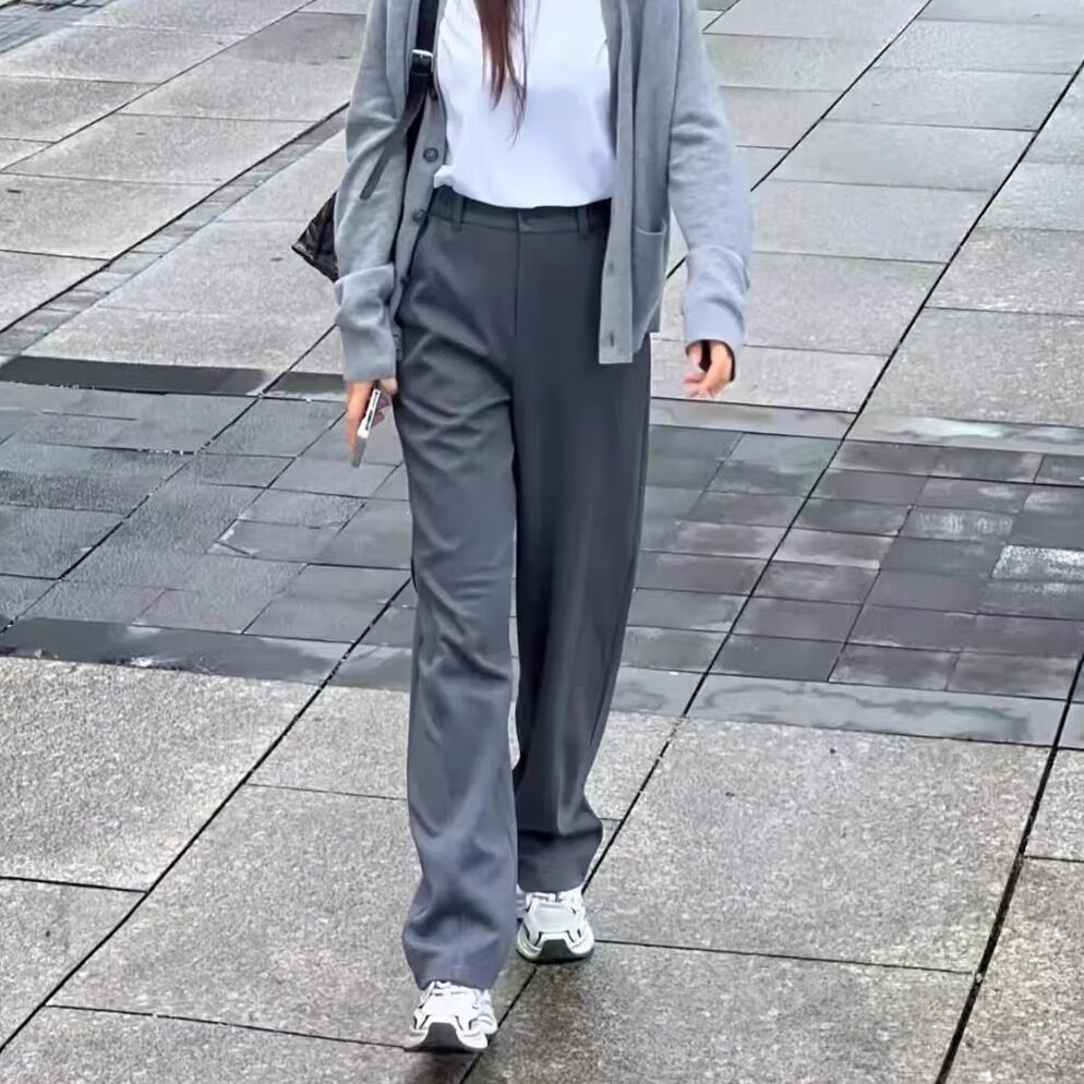 商场同款女装2025秋冬新款时尚百搭松紧腰植绒直筒加厚弯刀休闲裤