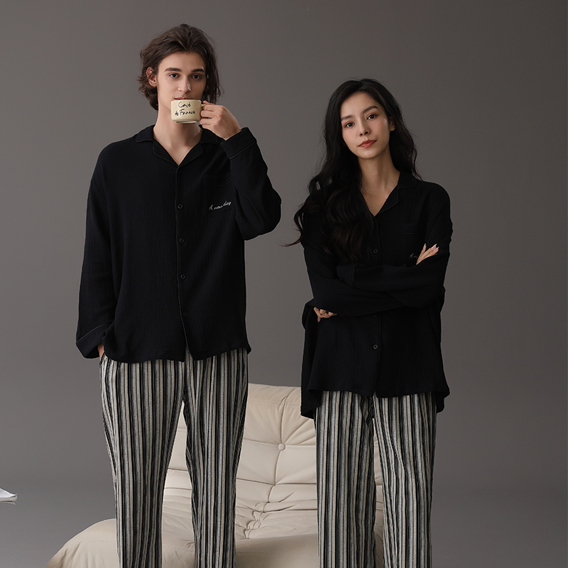 情侣睡衣女春秋季纯棉纱布薄款家居服男女全棉休闲韩版可外出套装