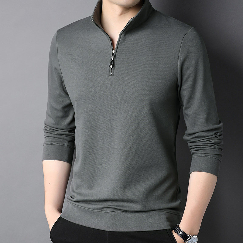 中青年长袖男士立领纯色棉薄款卫衣 天和狼T恤