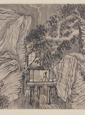 清四僧 石涛-奇峰怪石图 仿古山水画真迹微喷复制装饰画临摹学习