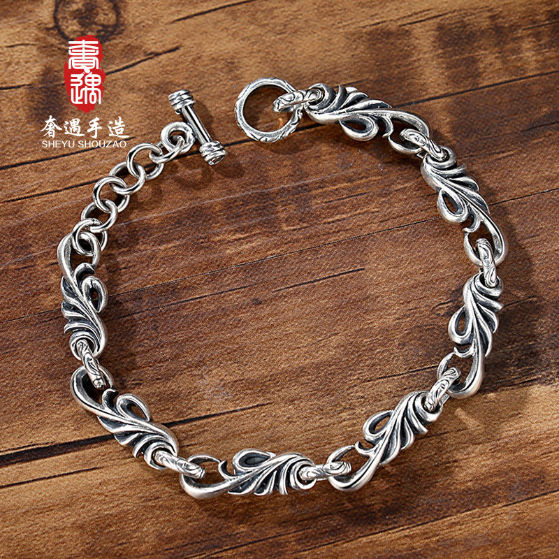奢遇吉祥唐草藤蔓纯银男款潮人手链 奢遇珠宝手链