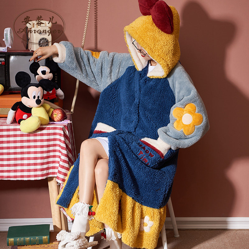 秋冬季法兰绒可爱连体珊瑚绒睡衣 安蓉儿睡袍/浴袍