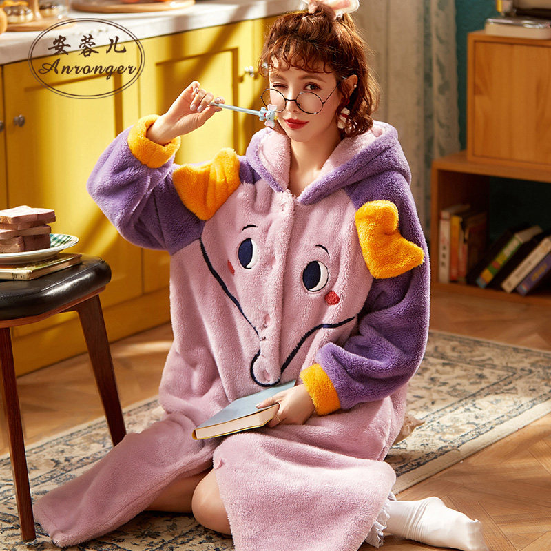 秋冬季法兰绒可爱连体珊瑚绒睡衣 安蓉儿睡袍/浴袍