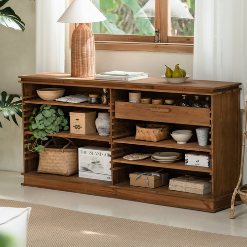 onlythis实木落地置物架多层可移动隔板收纳架客厅餐边柜展示架 - 图2