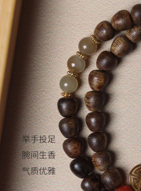 沉香手串越南芽庄小珠子手链5mm女双圈水滴国风香气两圈纤细夏季