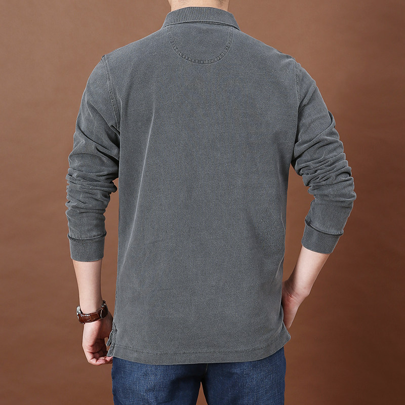 简顿加厚纯棉长袖翻领男士潮polo衫 简顿T恤