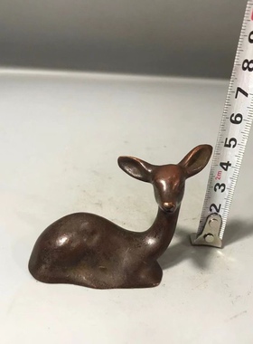 古玩实心铜俯鹿摆件一鹿有你铜茶宠小鹿镇纸家庭装饰桌面摆件