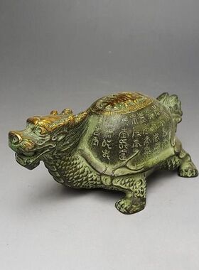 铜器龙龟铜器摆件精品古老黄铜乌龟摆件青铜鎏金器