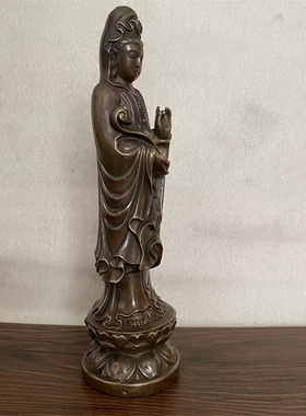 黄铜慈航道人摆件如意观音工艺品观世音菩萨站像观音铜像摆设品