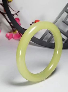 圆形手镯圆条和田玉黄口料