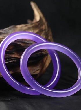 新疆冰透紫罗兰色金丝玉旺夫圆条手镯美人镯玉手镯气质百搭款