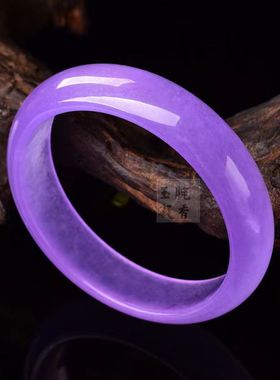 新疆冰透紫罗兰色金丝玉旺夫手镯复古中宽女款玉石手镯玉镯子