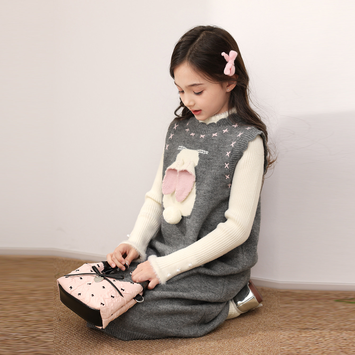 NORNOR陈大猪童装女童毛织背心裙秋冬新款可爱兔子裙子儿童连衣裙,淘宝优惠券,粉丝福利购,淘宝优惠卷