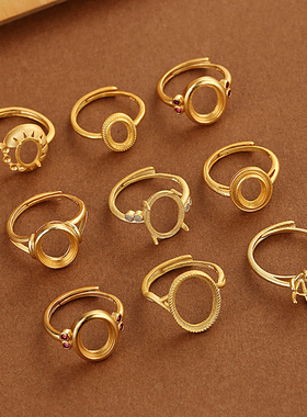 古法金镀银戒指空托椭圆形镶蜜蜡