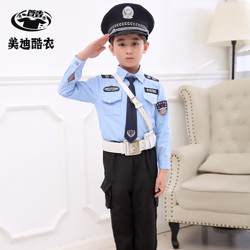 万圣节儿童警察发服长袖小交警服幼儿园黑猫警长表演服男孩子衣服 - 图0