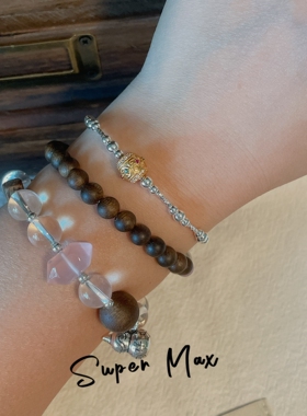 super max原创925纯银泰式手工银粉晶沉香小众设计叠戴个性手链