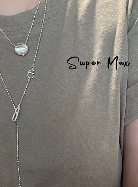 韩国东大门925纯银小众设计双面哑光贝壳珍珠叠戴ins风百搭项链