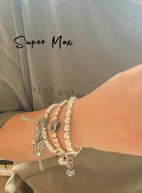 原创925纯银复古做旧开运如意达摩棉线银圈盘缠可调节叠戴手链