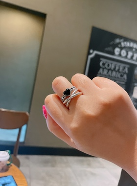 S925纯银小众设计款简约双层交叉叠戴百搭INS风戒指死口食指戒指