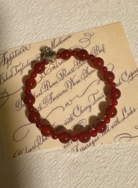 原创小众设计款纯银s925皇冠爱心玛瑙叠戴百搭手链女